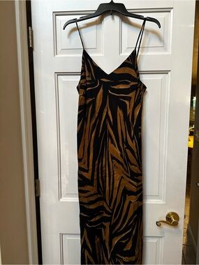 Karen Kane Black and Brown Zebra-Print Maxi Slip Dress